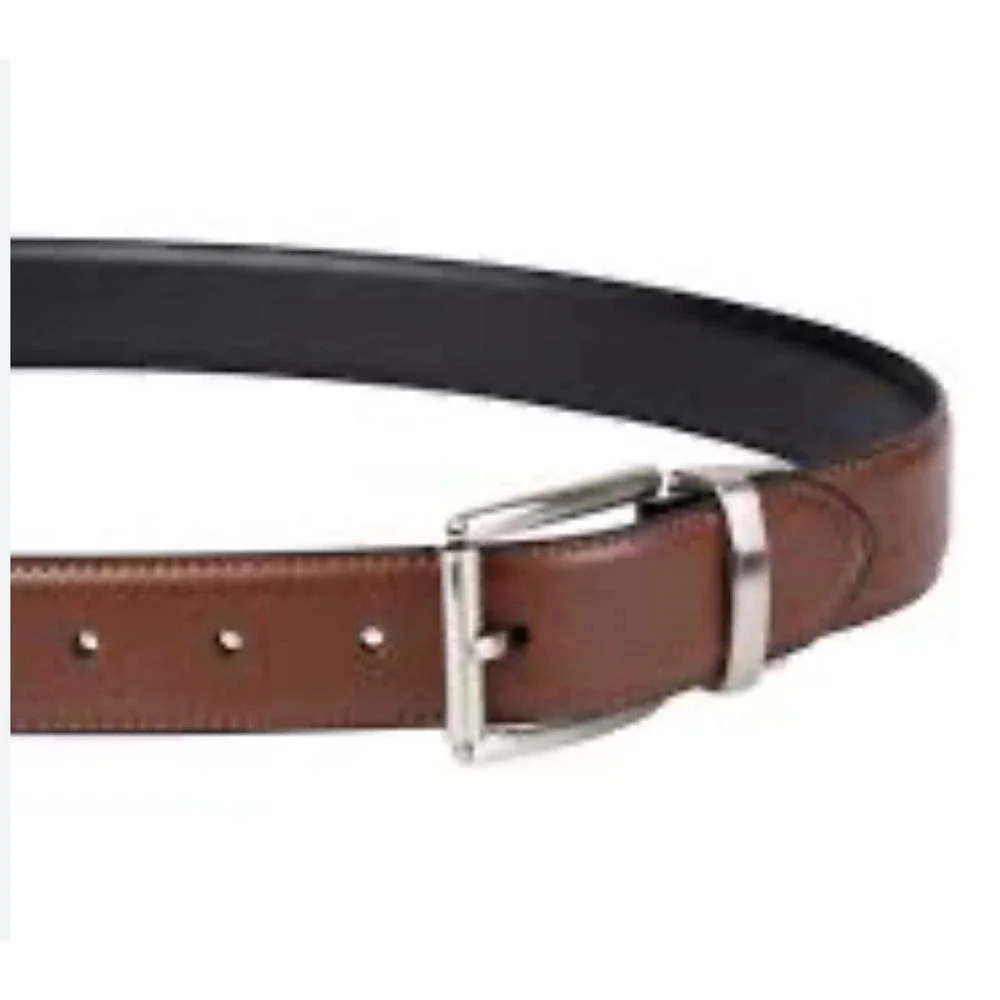 Saddlebred belt brown leather‎ strap double-stitch edges silver-tone buckle 38